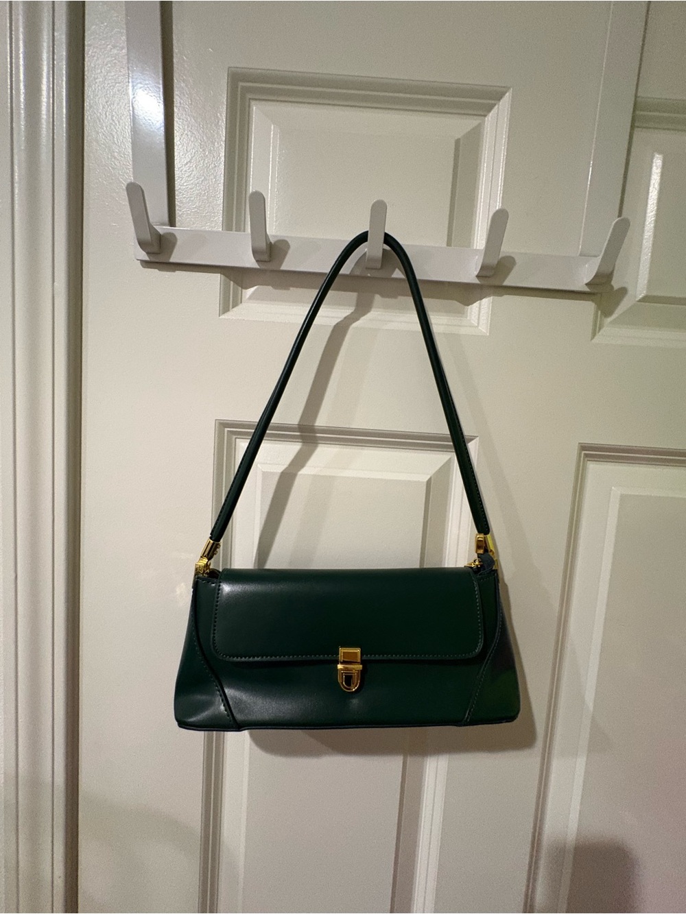 Green Leather Shoulder Bag with Gold Hardware